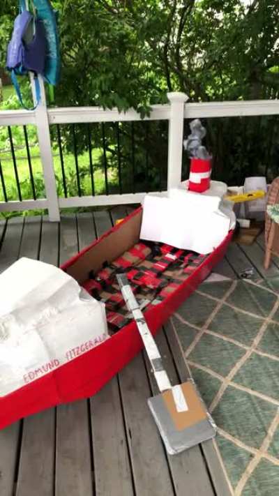 Figured I&rsquo;d let my kids&rsquo; cardboard ship sink to its own theme song playing from the smokestack