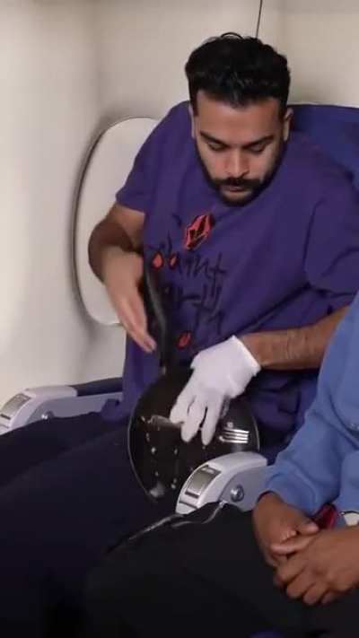 Eating on the plane.