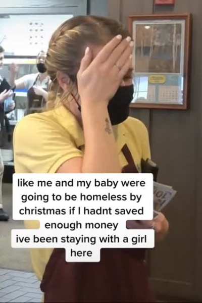 Girl is overwhelmed with emotion after receiving a big tip