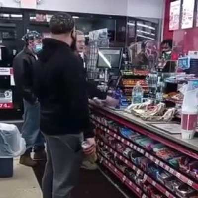 White guy going off talking shit at a gas station thinking he can use the N word