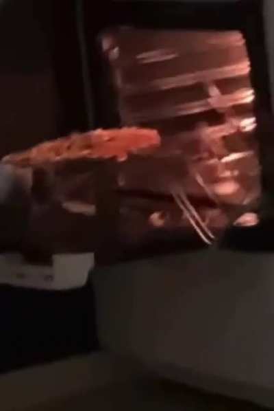 taking the pizza out of the oven