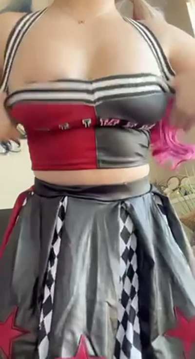 Harley Quinn purposely took her panties off so you can lift up her skirt and use her tight little doll pussy