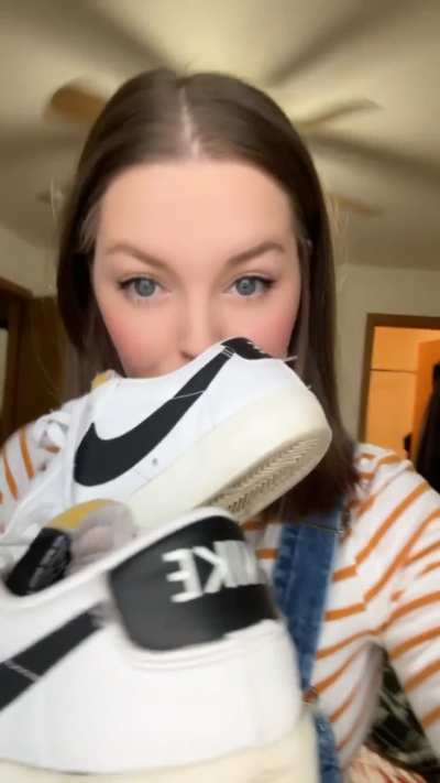 Just me, a hot girl, sniffing my shoes. 😎😍