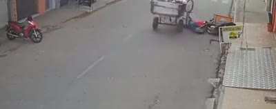 To pass between a donkey and a motorcycle