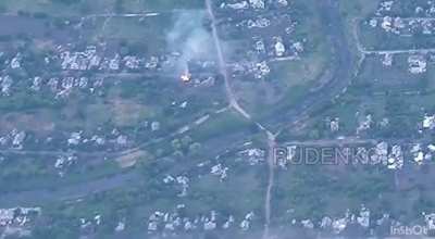 Destruction of a claimed "Krab" SPG in Siversk, visible cookoff