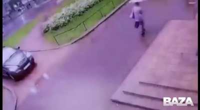 Lightning hit some piece of iron on the roof