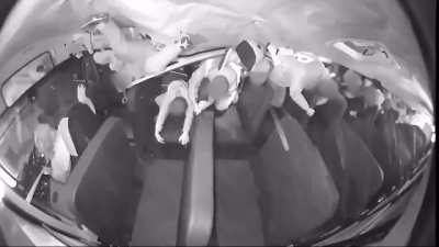 Ford mustang runs in red light, crushes into a bus.