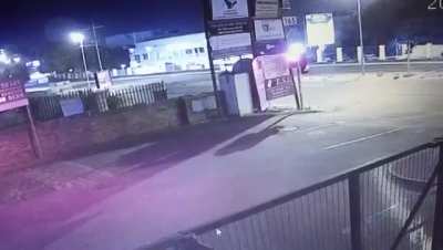 Car goes flying into signs