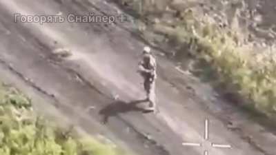 A Russian soldier tried to defend himself against a drone with an RPG.