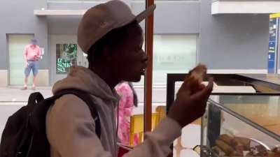 British youth tries to feed the staff fried chicken in a Vegan restaurant, creates a ruckus