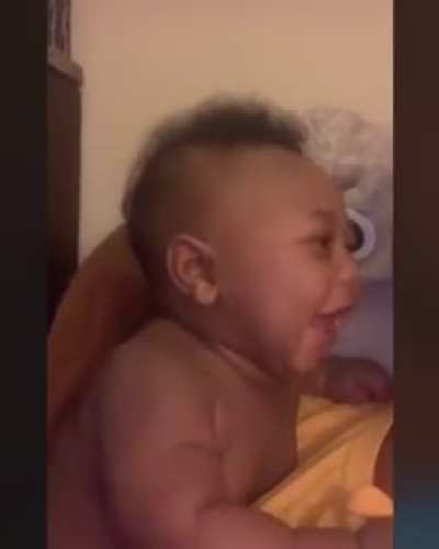 5 month old nephew belly laughing at sister&rsquo;s dramatic hiccups