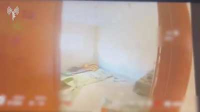 IDF drone spots Hamas militant hiding behind a door, urban warfare in "Hamed State" neighbourhood, march 2024