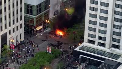 Squad car on fire at State and Lake
