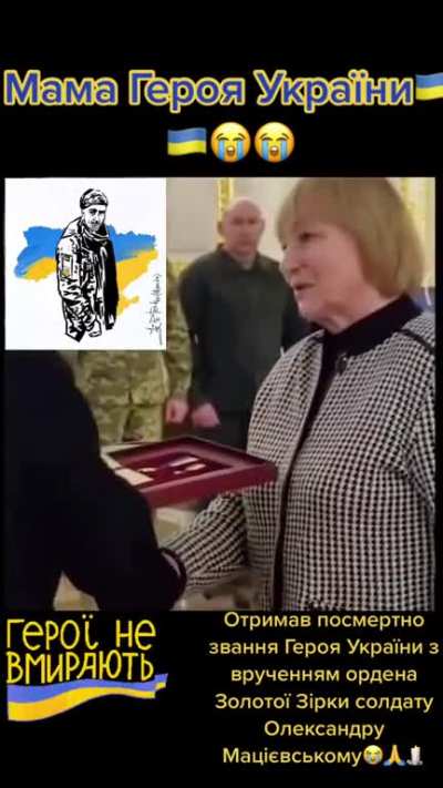 The mother of, the captured Ukrainian soldier who defiantly said &ldquo;Glory to Ukraine&rdquo; before being brutally murdered by Russian soldiers on video, has receive a posthumous state award from Zelensky.