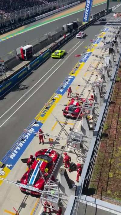 Bird&rsquo;s-eye view of Ferrari pits in 2022. Sure, you can see more of the pits from the other side, but it&rsquo;s much further away and you don&rsquo;t get this fantastic perspective.