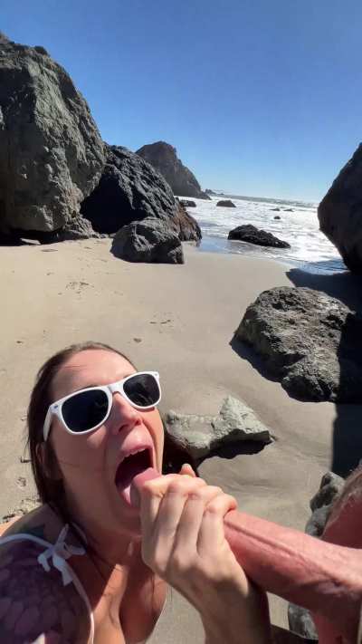 Emptied his Balls onto my FACE at the Beach