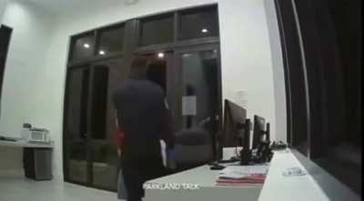 Couple freaks out on security guard after he "took too long" to open security gate prompting their offspring to cry.
