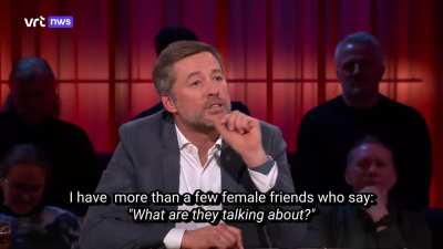 Dutch comedian Soundos El Ahmadi goes off about women's public safety with Flemish talkshow host Bart Schols