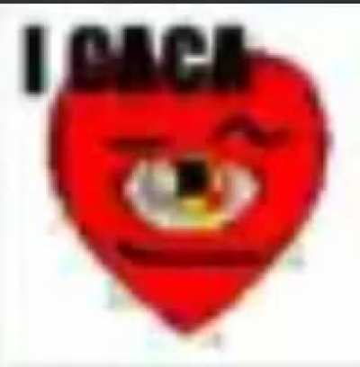 this is a video of a horribly compressed icoeye logo with a smile and eyebrows added with the caption "i caca" and some music playing in the background