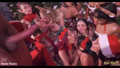SANTA CUMS ON HIS HAREM OF 15 CHRISTMAS SLUTS BEFORE THE BIG NIGHT (By Nade Nasty)