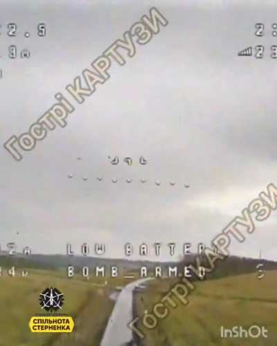 FPV pilots of the Ukrainian "Hostri Kartuzy" unit attack Russian supply trucks in the Kharkiv area.