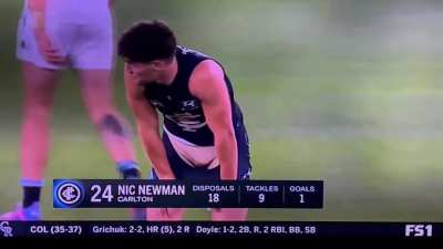 This is why I watch AFL Carlton Blue (Nic Newman) resting his palms slowly looking up camera exposing his bulge