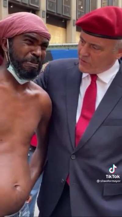 The moment a homeless man interrupts mayoral candidate Curtis Sliwa&rsquo;s press conference.