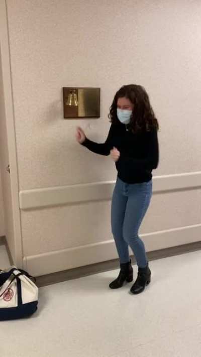 On August 4th I was diagnosed with breast cancer at 22 y/o with no family history. I had the tumor removed in September. Today, I rang the bell for completing 22 rounds of radiation treatment. I&rsquo;m done. I kicked cancers ass. ❤️