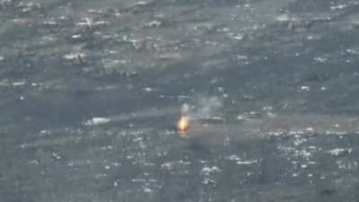 Drone footage from the Eastern front, of Ukrainian BTR-4 shots destroying a Russian BMP.