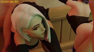 Ashe and D.Va get costumed up and fucked (polished-jade-bell, Volkor)