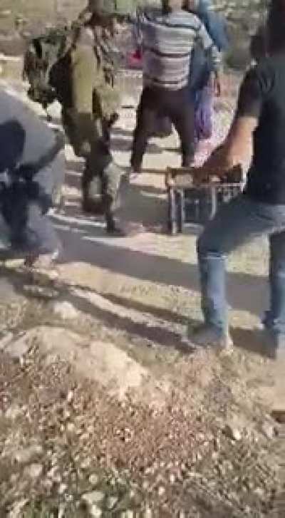 Palestinian man shot by Israeli soldiers while trying to rescue his electric generator which have been seized. He is now in a critical condition.