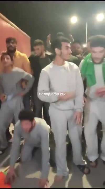 Released prisoners rejoicing with hamas headbands after being released in yesterday&rsquo;s swap