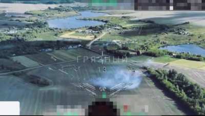 Archival footage of UKR MRAP road rush in Kursk, Russia in August 2024; RU drone POV