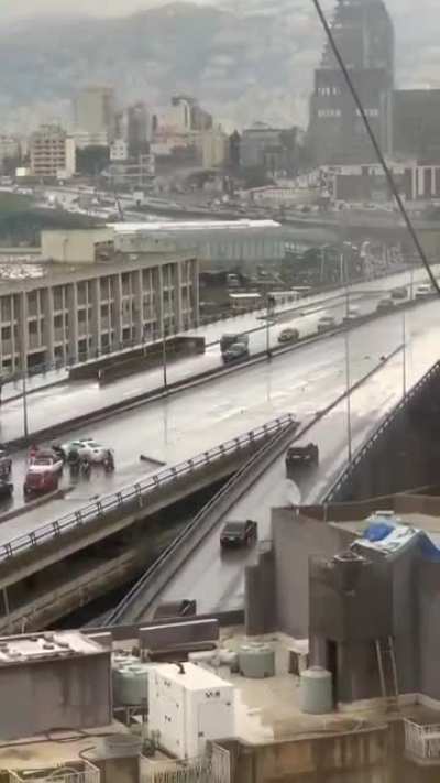 Road blocked in Beirut yesterday so a za3im's convoy could pass.