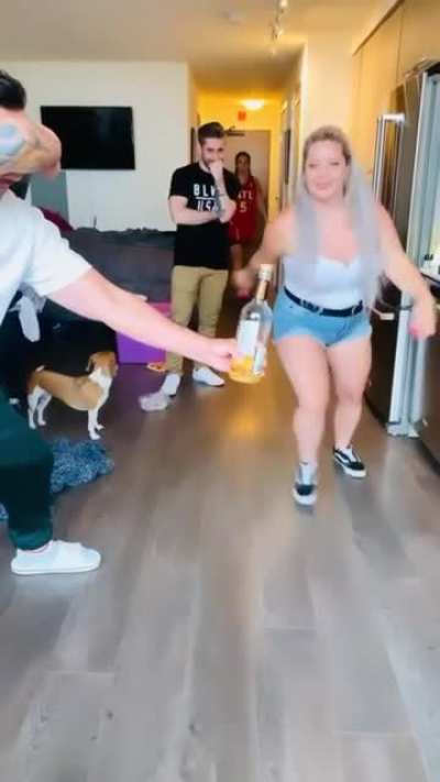 HMC, I will open the bottle cap with a foot kick