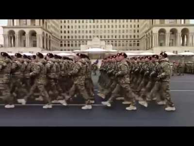 Azerbaijanis rehearsing for the upcoming parade.