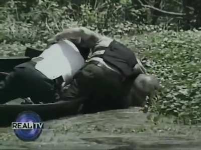 "Bloodshed On The Bayou". Disturbed uncle claiming to be "Jesus Christ" attempts to drown his nephew during stand off. Happened in Altheimer, Arkansas on May 14, 1996.