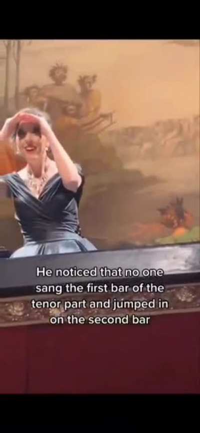A soprano was singing her 4th encore, "Sempre libera" an opera number that has a tenor part, a young opera student spontaneously joins her in song when he noticed there wasn't anyone else singing it