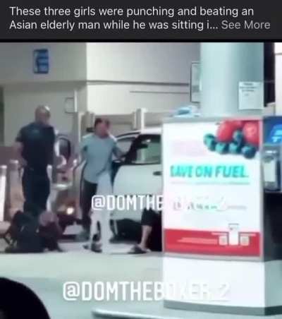 Three girls beating on old Asian man get taught a lesson