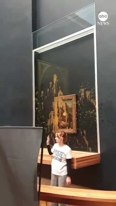 Activists splattered the glass-covered "Mona Lisa" painting with soup