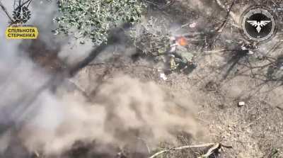 Russian soldier takes a direct hit from an FPV drone of the Strike Drones Company (47 OMBr)