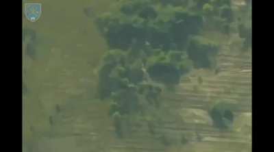 A Russian Army 2A65 Msta-B 152-mm howitzer was destroyed by a Ukrainian M142 HIMARS multiple rocket launcher in the Kherson region.