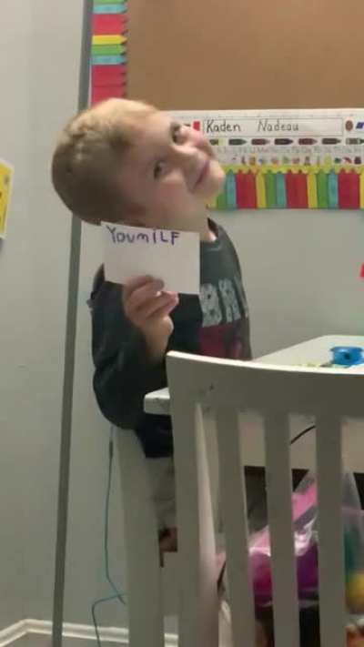 My kid thinks It says “You my love”