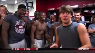 Doing an impression of coach Saban