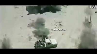 Saudi Air Force bombs a vehicle full of Houthis in Yemen Saada-Kataf