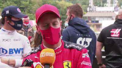 Seb still able to laugh post-race with Ziggo: "What can we say?..." Seb: "Nice weather! It didn't rain! We thought it was going to rain!" Reporter: "If there was rain..." Seb: "I think we would have won the race!"