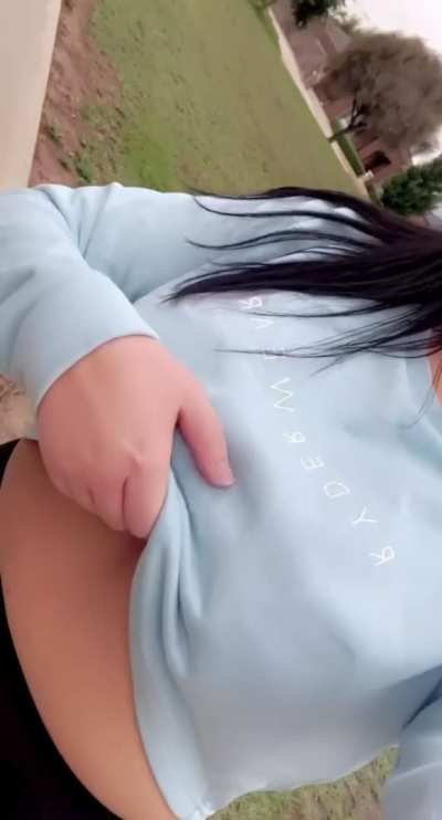 Dropping my big tits in public 😈 [OC]