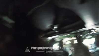 POV of Ukrainian MRAPs transporting Infantry to friendly Positions while being shelled by Artillery. By &laquo;KRAKEN&raquo; Regiment. Ukraine, Chasiv Yar, 2024.