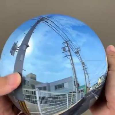 A 360° photo printed on a sphere.