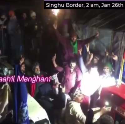 Current scenes, the early morning atmosphere at Delhi&rsquo;s Singhu Border as the farmers get ready for the tractor rally.
